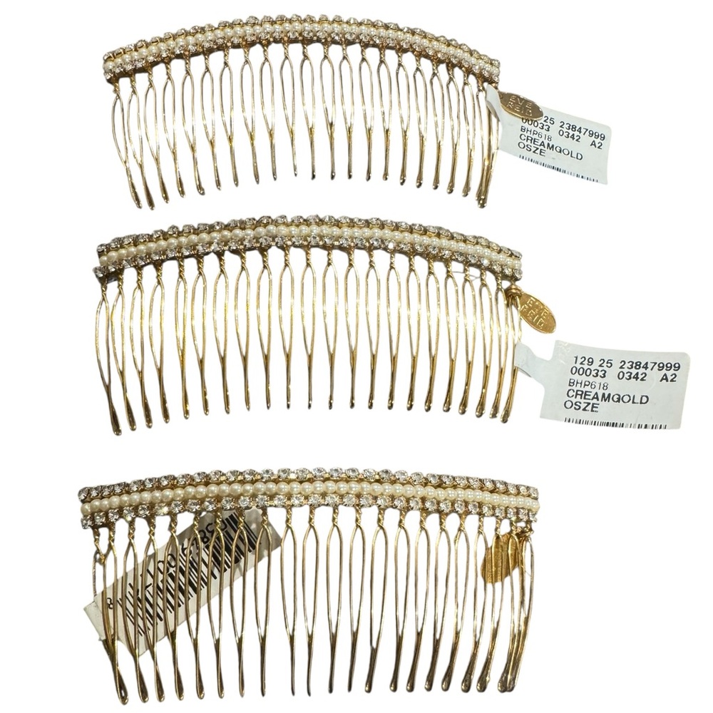 EVE REID Vintage Women’s Rhinestone and Pearl Hair Combs - Gold/White